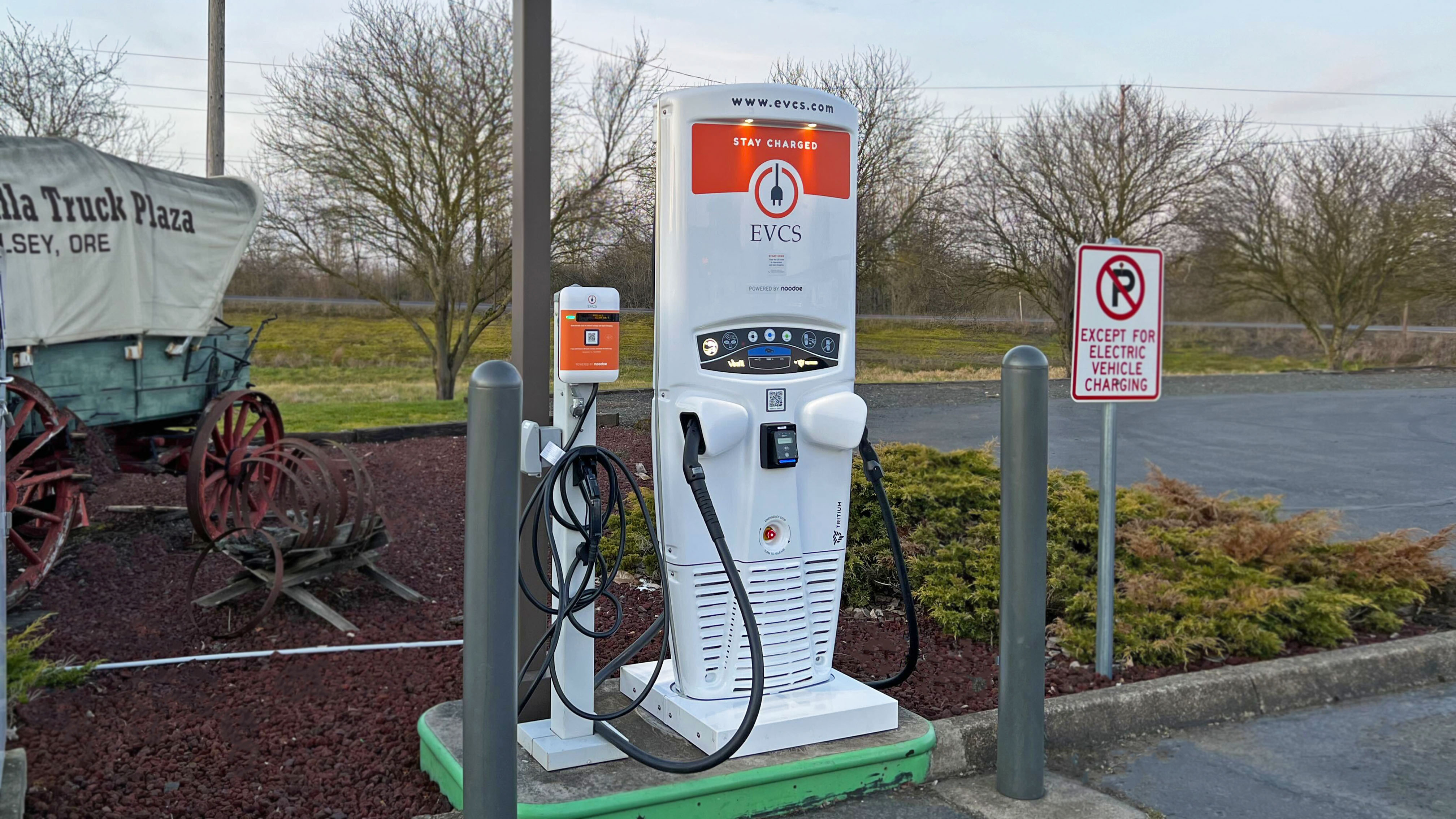 EV charging station at Pioneer Villa Truck Plaza - Halsey