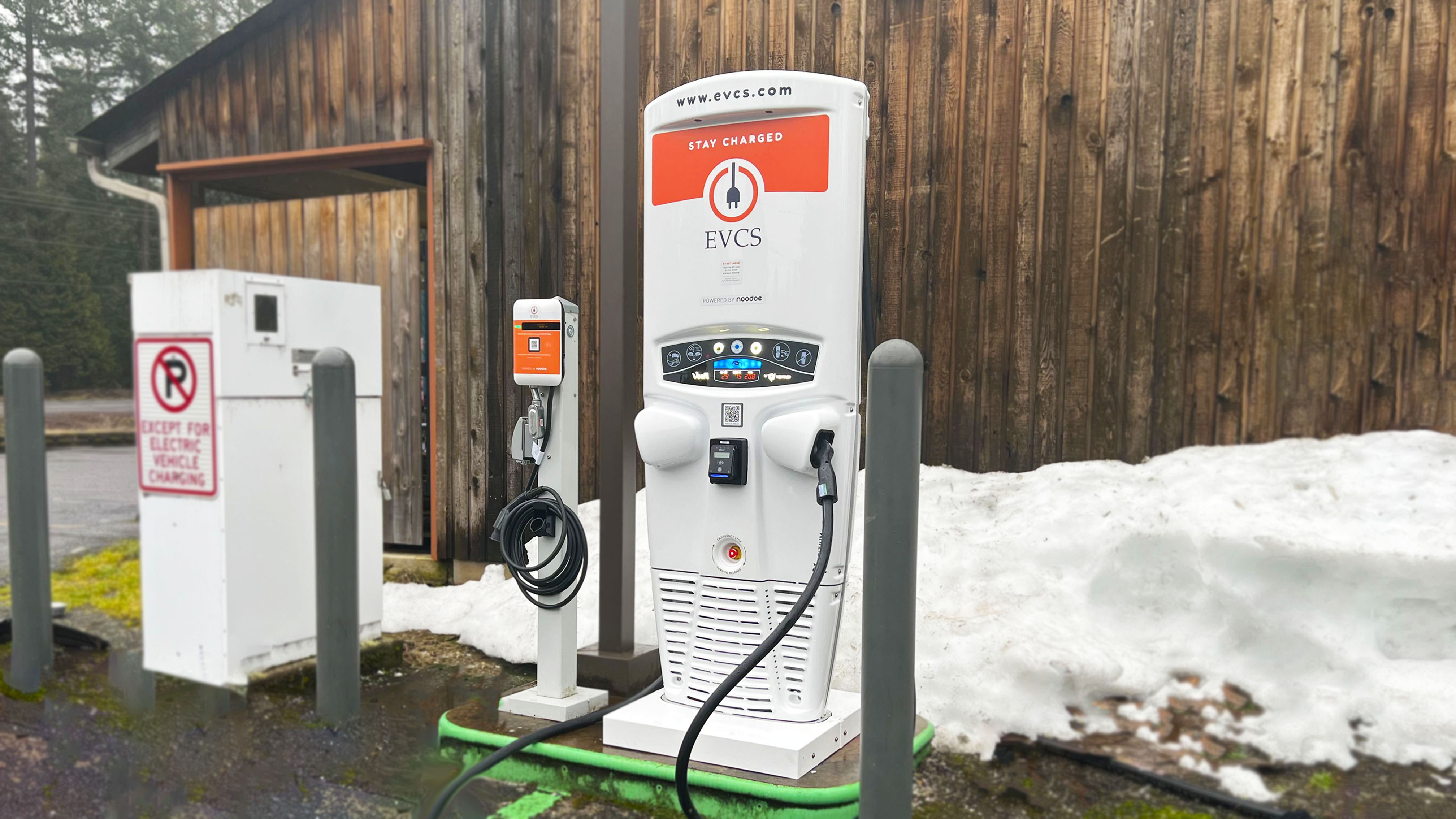 EV charging station at Rainbow Blue Sky Market - Blue River
